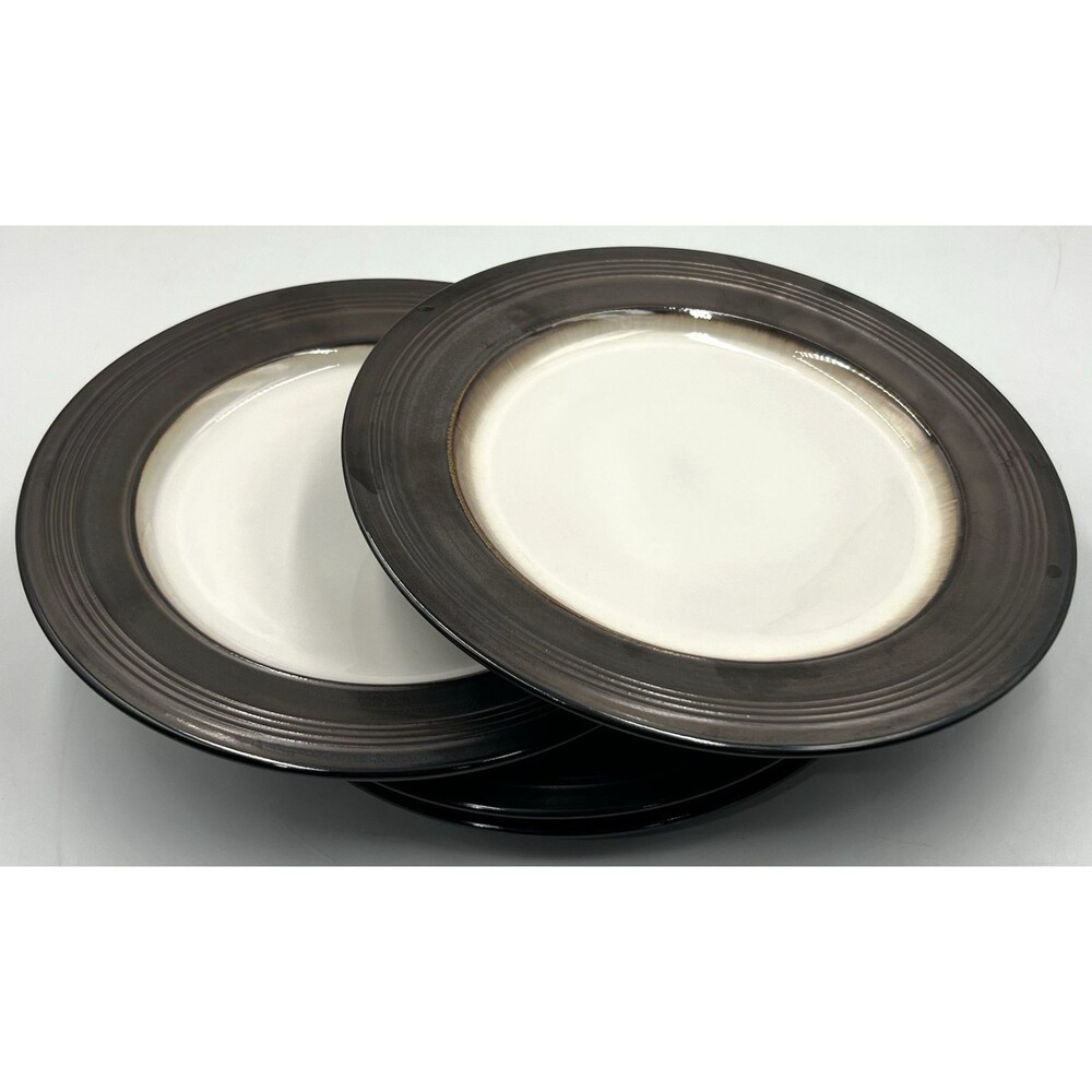 Set of 4 Food Network Braise Salad Plates 8.25" Stoneware Cream Bronze Metallic